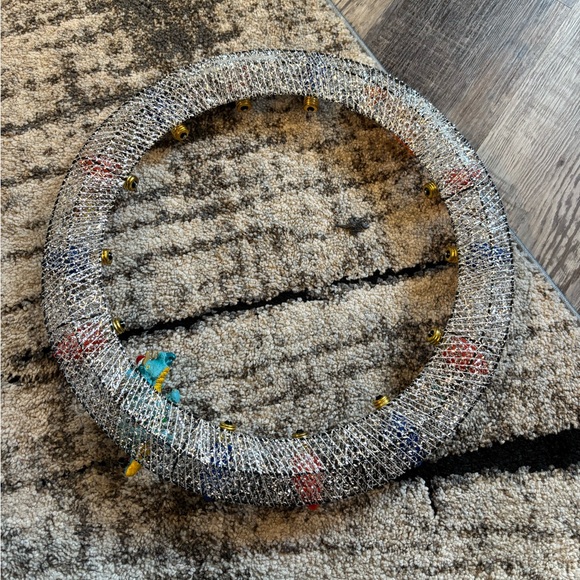 Christmas holiday wreath homemade handmade blue orange bulbs dinosaurs kids 18” - Picture 5 of 6